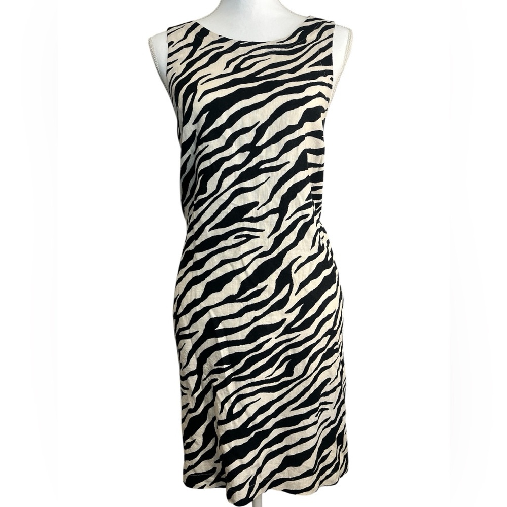 NWT Sleeveless Zebra-Print Sheath Dress Women's Large Button At Neck